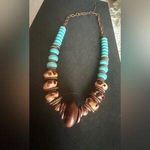 Turquoise and Brown Beaded Statement Necklace - Women Jewelry